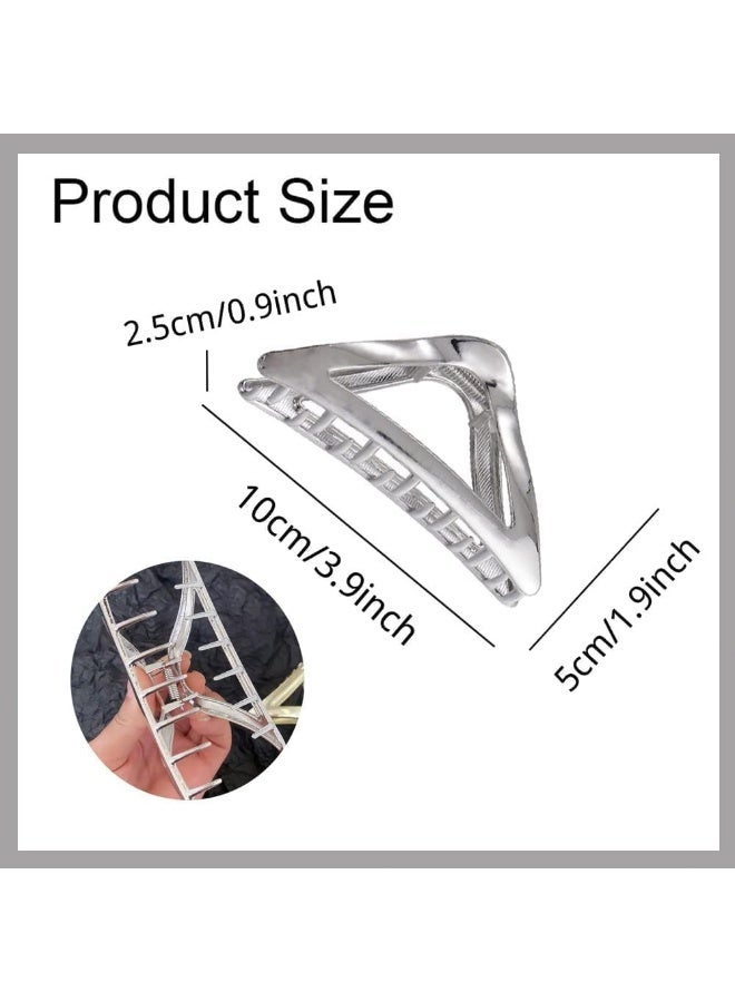 CLENEA Triangle Hair Claw Clips, Exquisite Metal Hair Clip Silver Geometry Designs Hair Jaw Clips Large Fashion Style Hair Clip for Thick/Thin Hair Accessories for Women Girls - Image 2